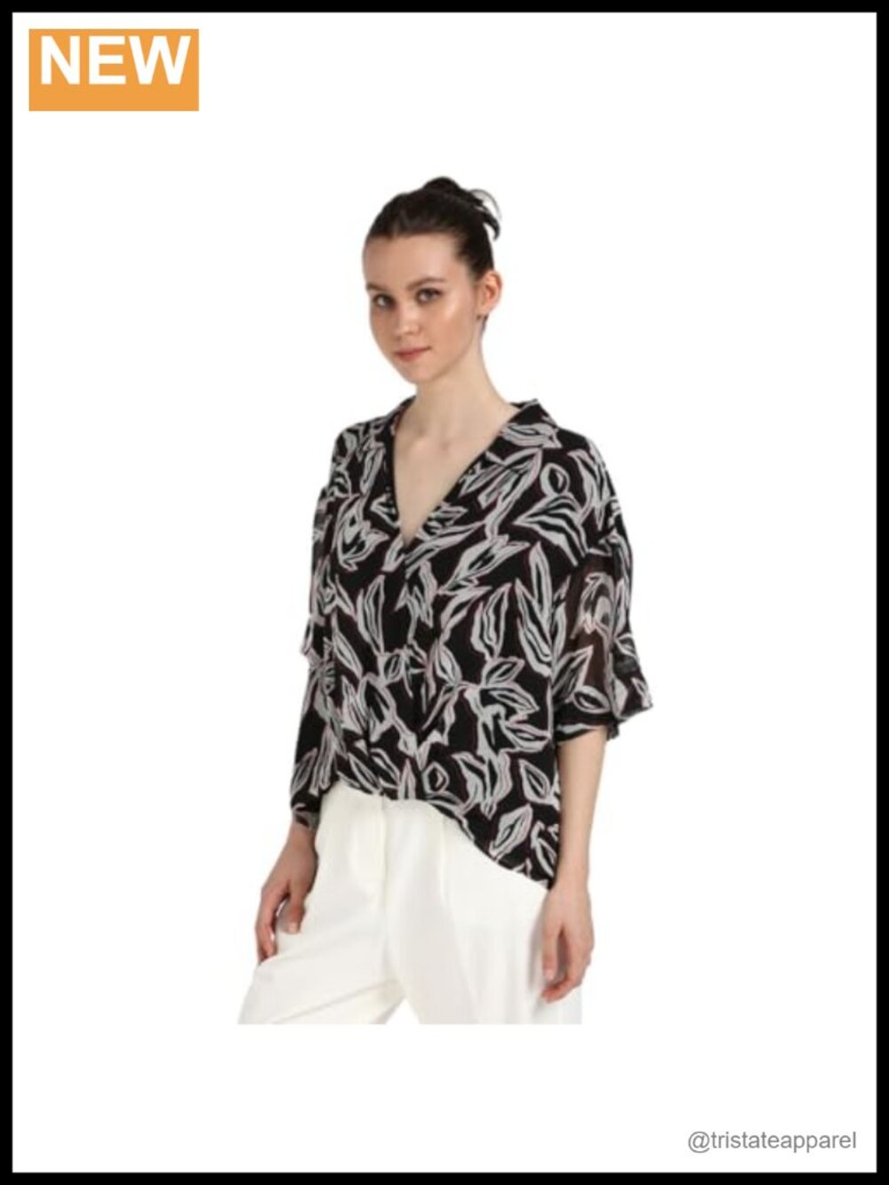 Calvin Klein Chiffon Printed Wrap Top Women's Short Sleeve Blouse Relaxed